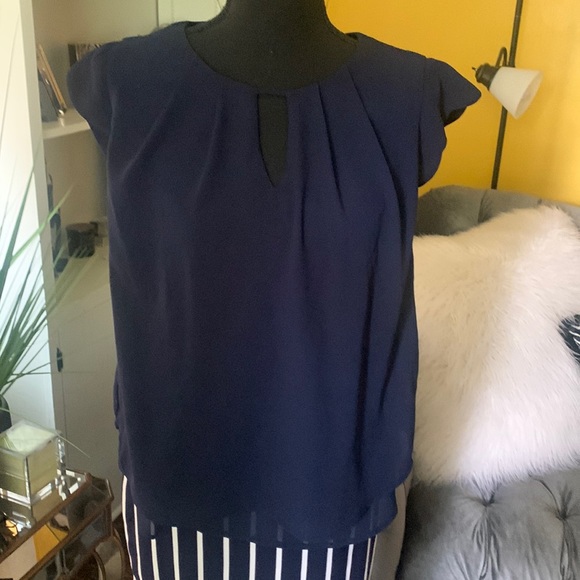 Monteau Tops - Navy blue cap sleeve blouse